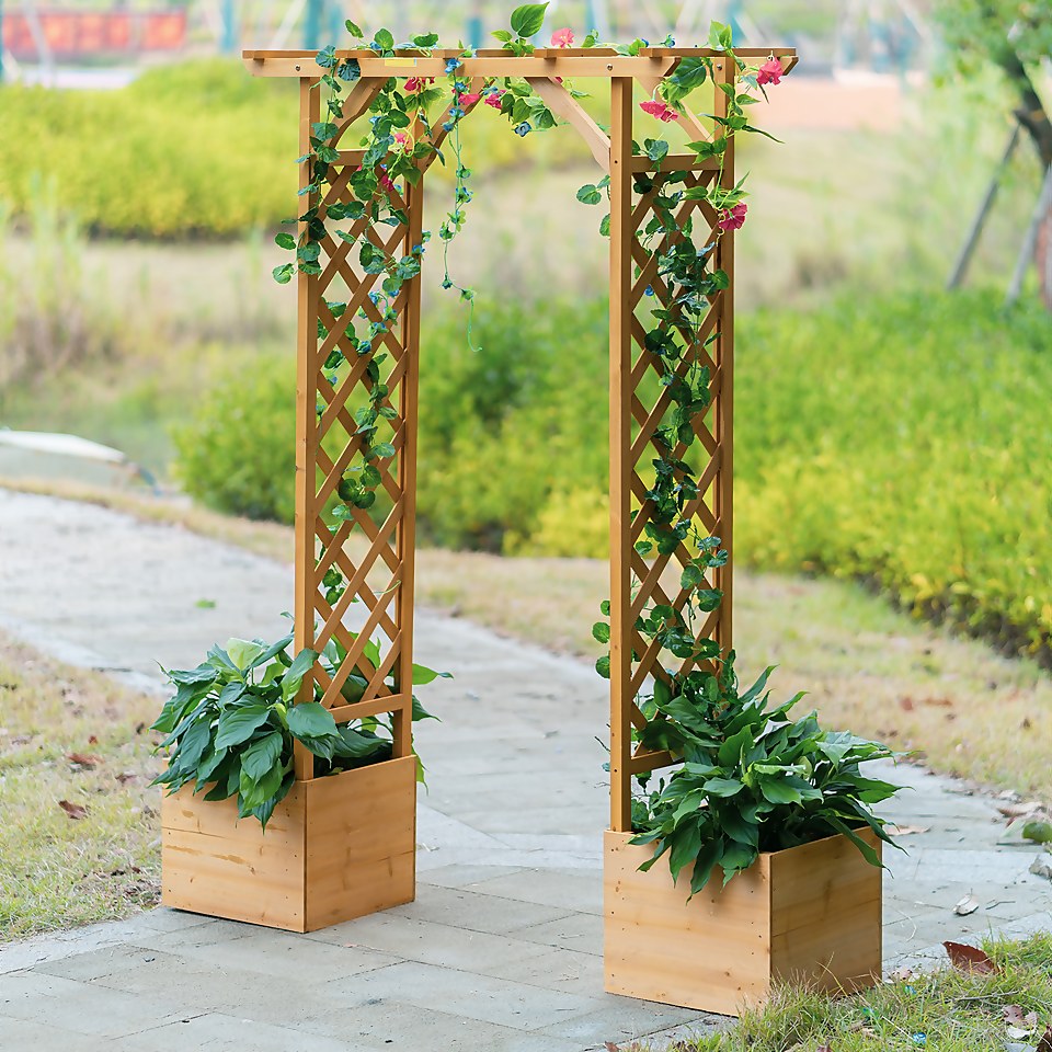 Homebase Wooden Garden Arched Trellis with Planters