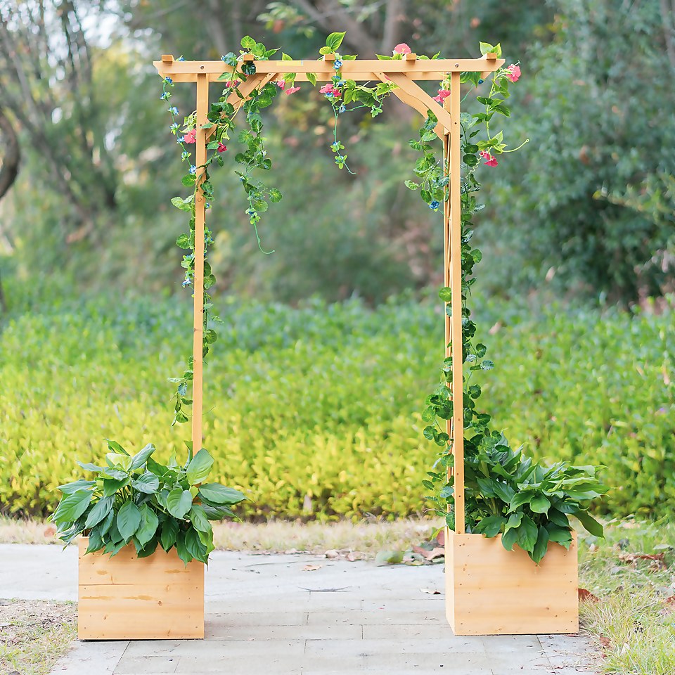 Homebase Wooden Garden Arched Trellis with Planters