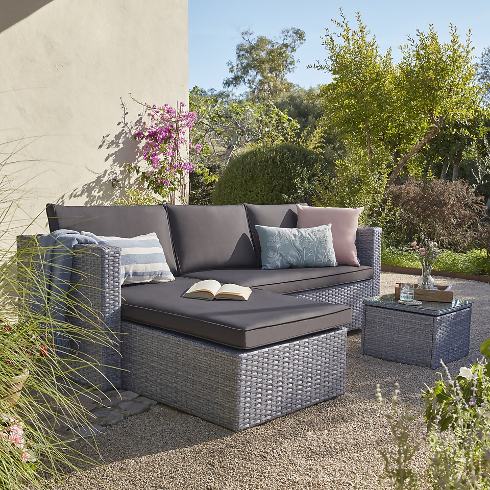 Alexandria Rattan Effect Garden Corner Sofa Set - Ash Grey