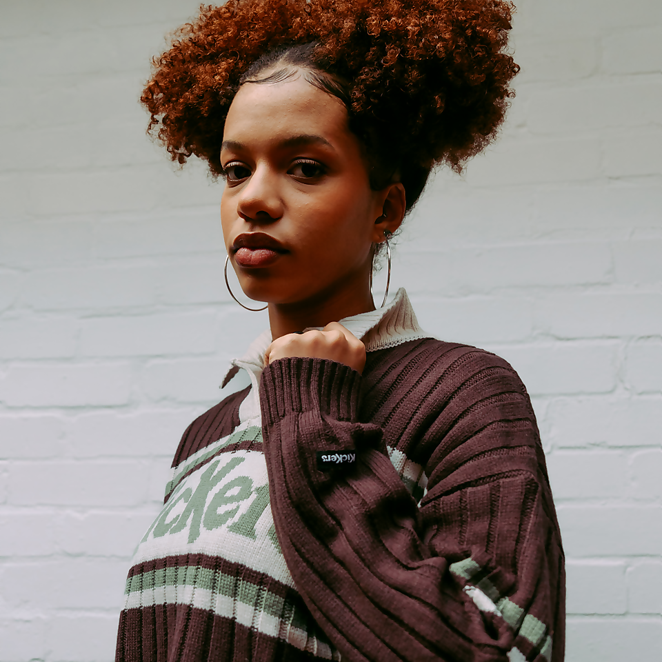 Women's Cropped Jumper with Contrast Collar Brown