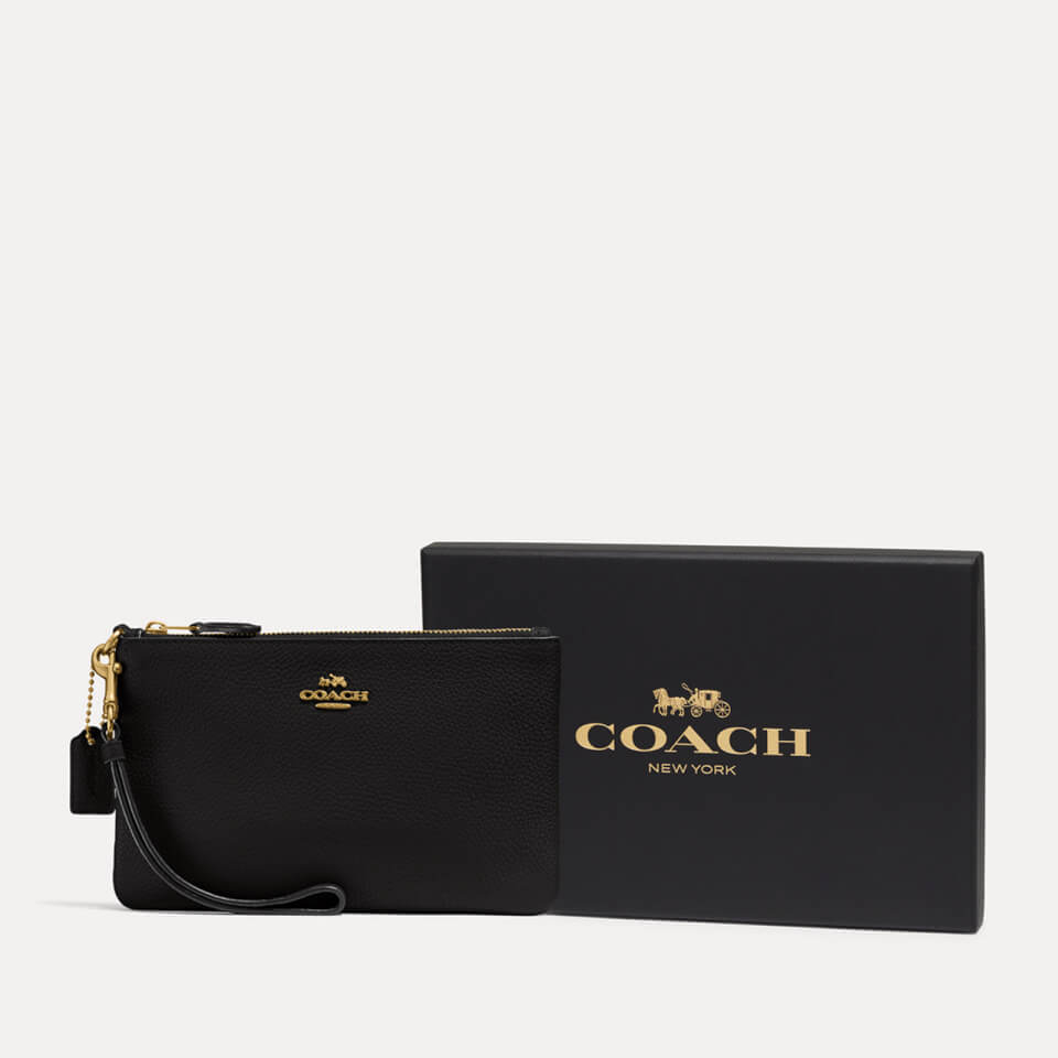 Coach Box Program Small Leather Wristlet Bag