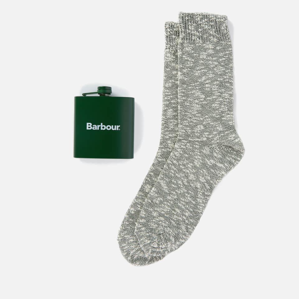 Barbour Hip Flask and Cotton-Blend Socks Set