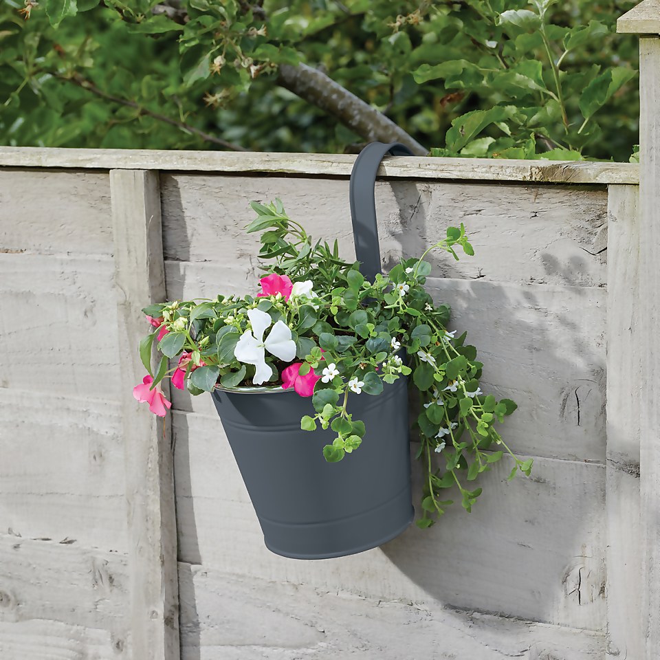 6in Fence & Balcony Hanging Pot - Grey