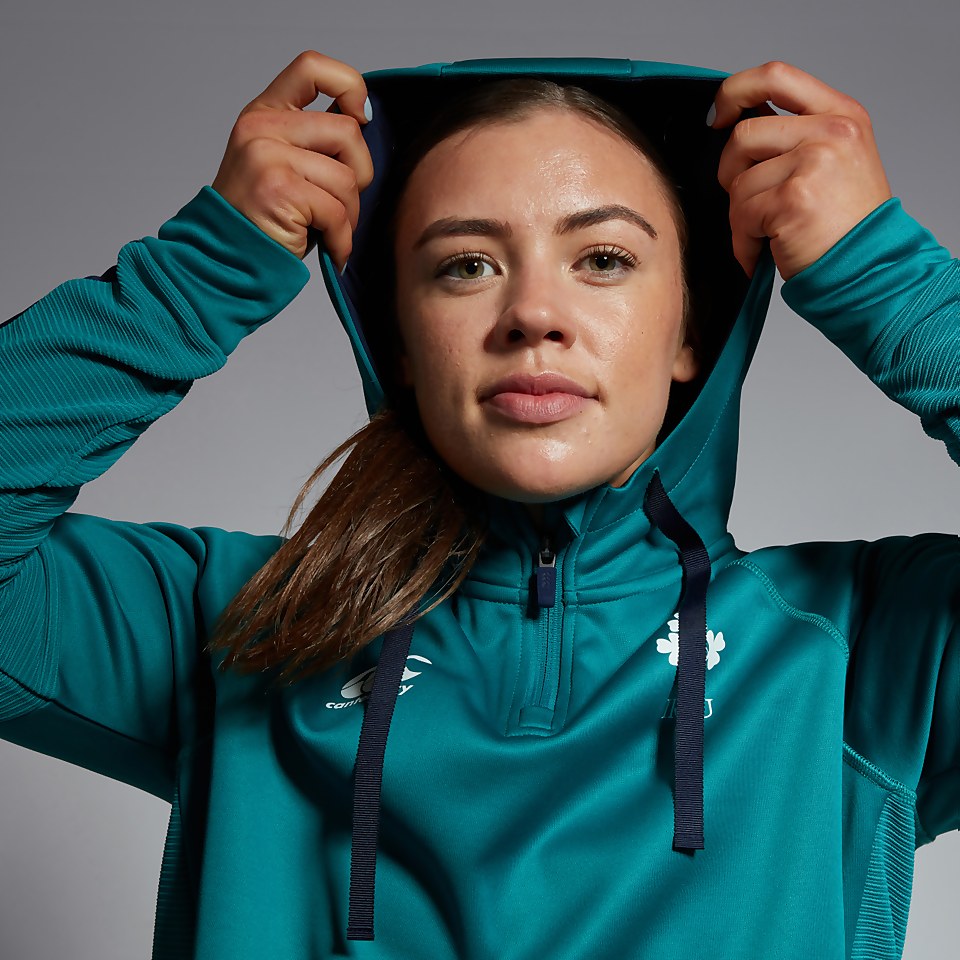 WOMENS IRELAND OVERHEAD ZIP TRAINING HOODY GREEN/BLUE