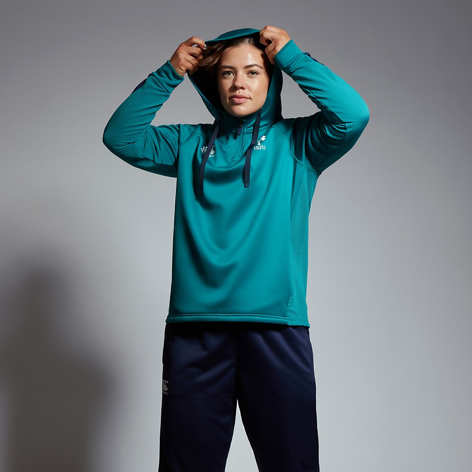 WOMENS IRELAND OVERHEAD ZIP TRAINING HOODY GREEN/BLUE