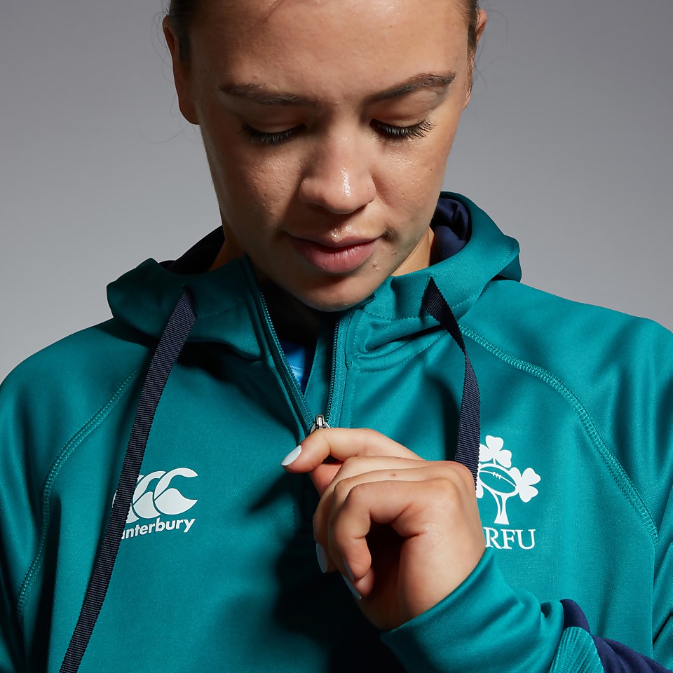 WOMENS IRELAND OVERHEAD ZIP TRAINING HOODY GREEN/BLUE