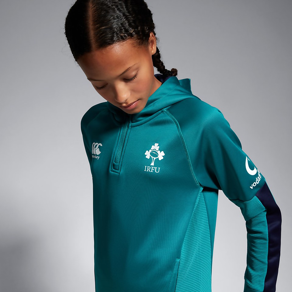 JUNIOR UNISEX IRELAND OVERHEAD ZIP TRAINING HOODY GREEN/BLUE
