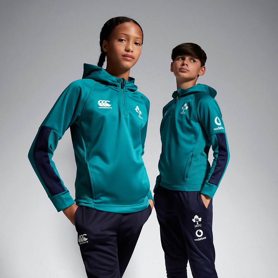 JUNIOR UNISEX IRELAND OVERHEAD ZIP TRAINING HOODY GREEN/BLUE