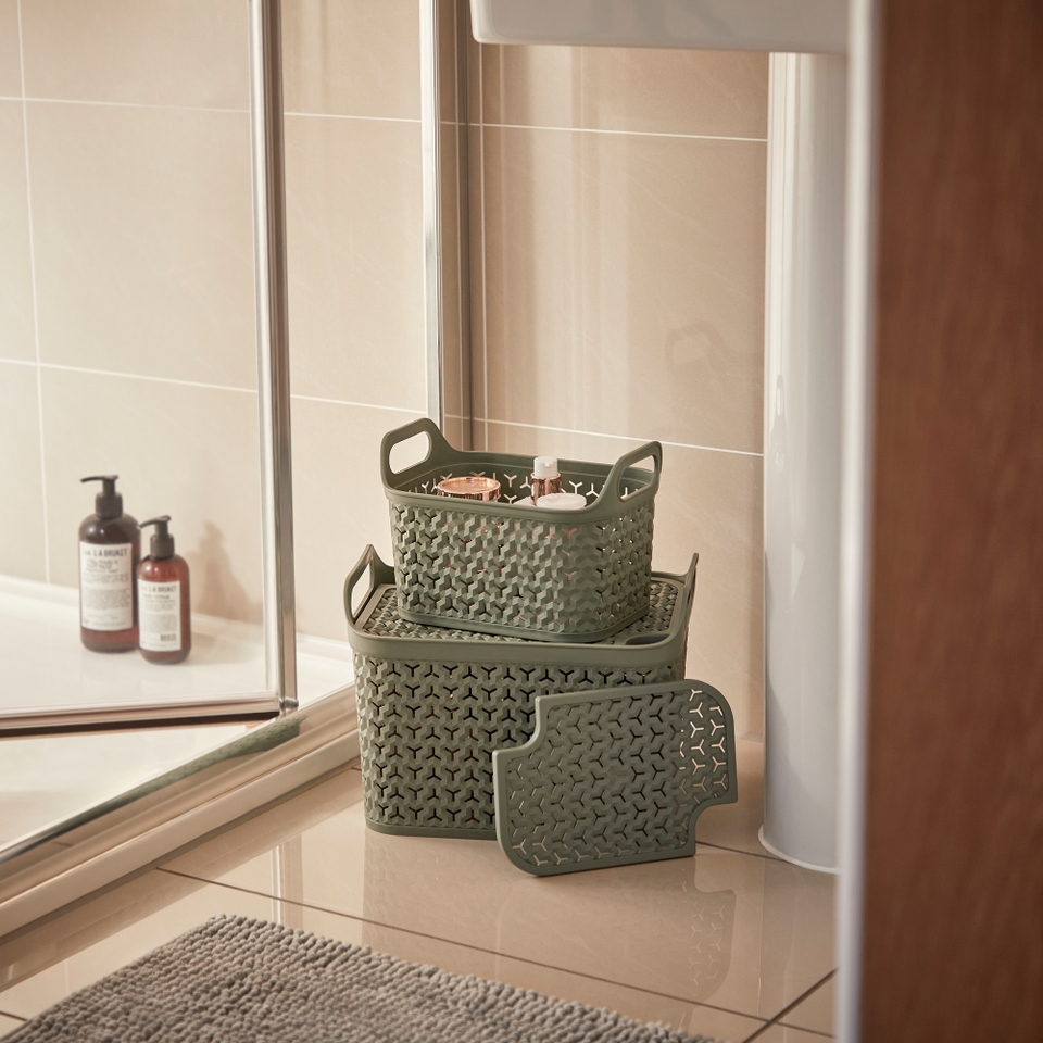 Small Urban Storage Basket with Lid - Green