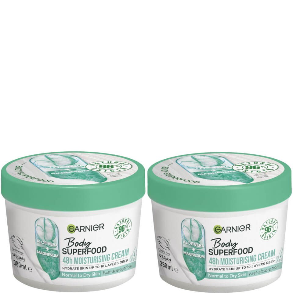 Garnier Body Superfood, Moisturising and Soothing Body Cream, With Aloe Vera and Magnesium, Body Cream for Normal to Dry Skin Duo