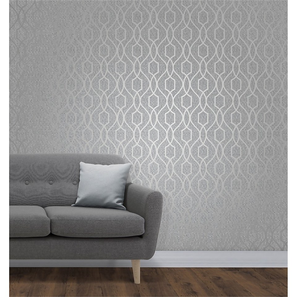 Fresco Apex Trellis Wallpaper Stone Silver Wallpaper