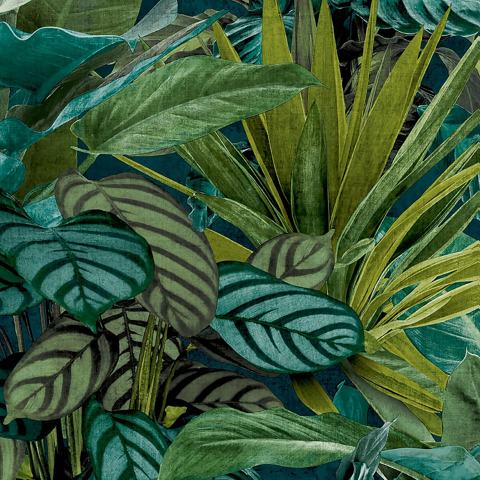 Grandeco Tropical Vista Green Textured Matt Wallpaper