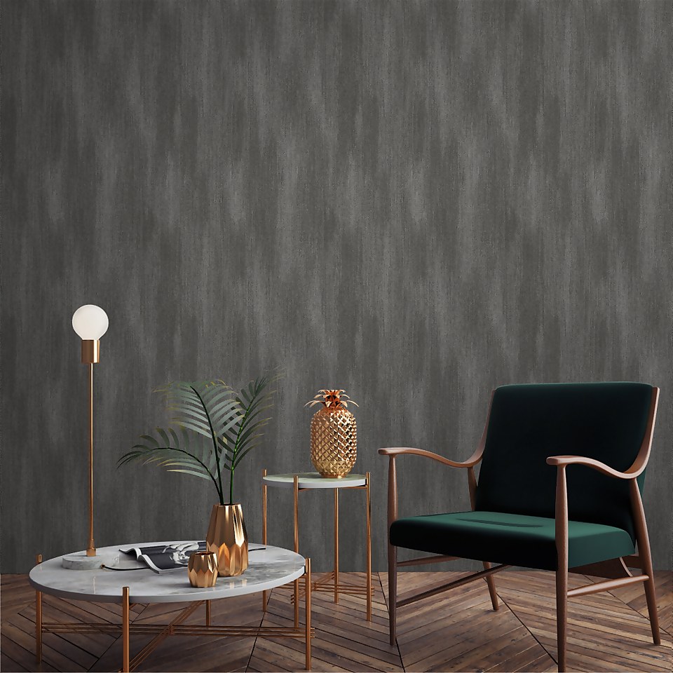 Grandeco Fabric Plain Charcoal Textured Matt Wallpaper