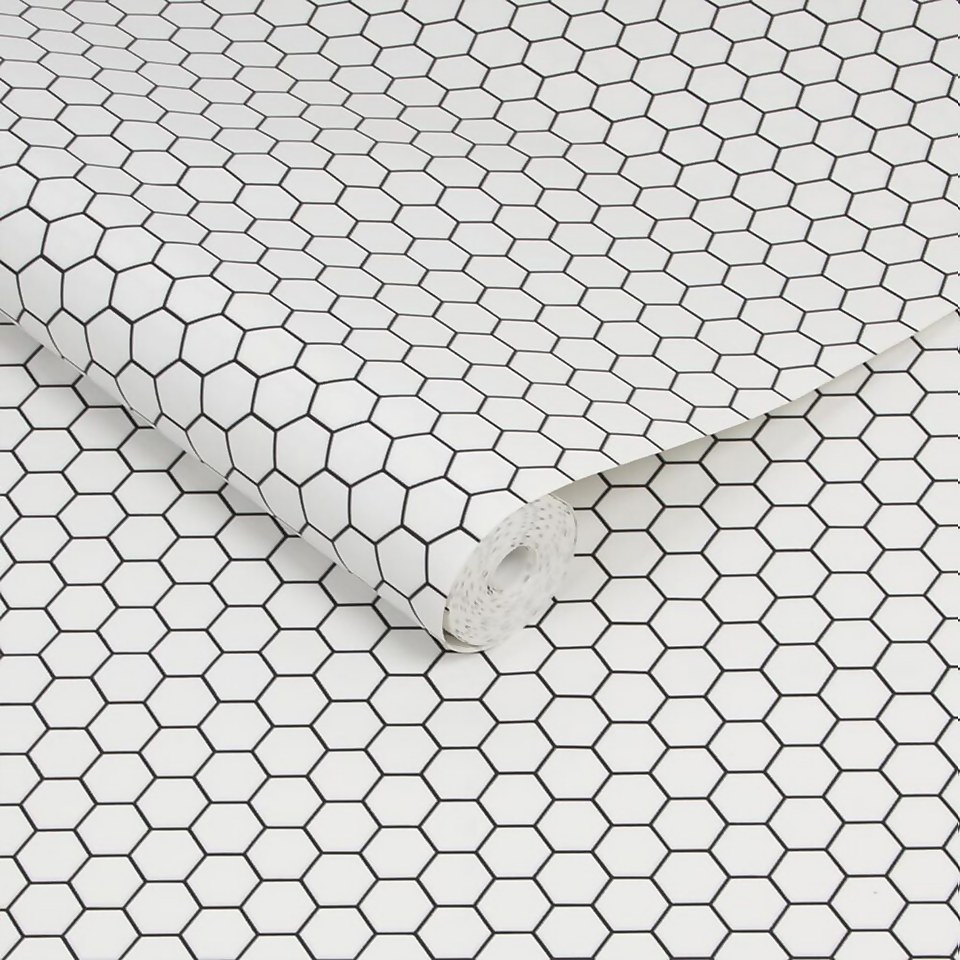 Contour Hexagon Lattice White Wallpaper