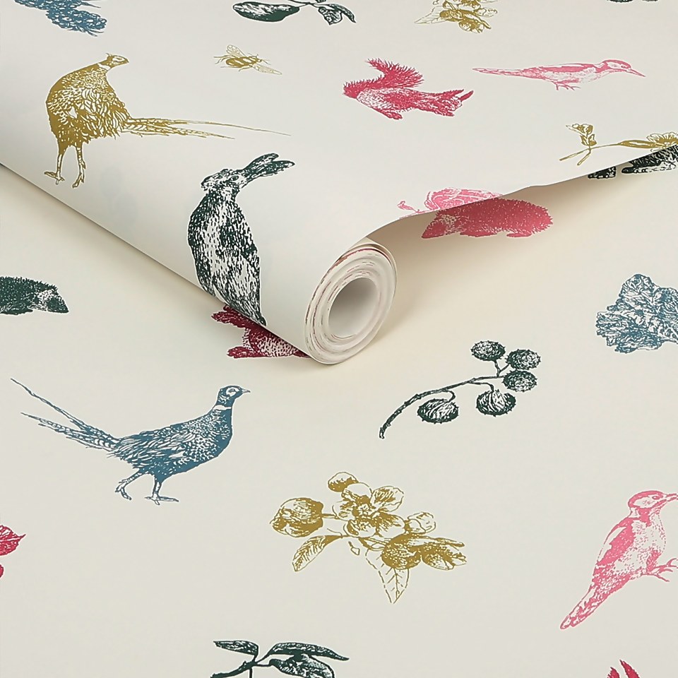 Joules Etched Woodland Creme Multi Wallpaper