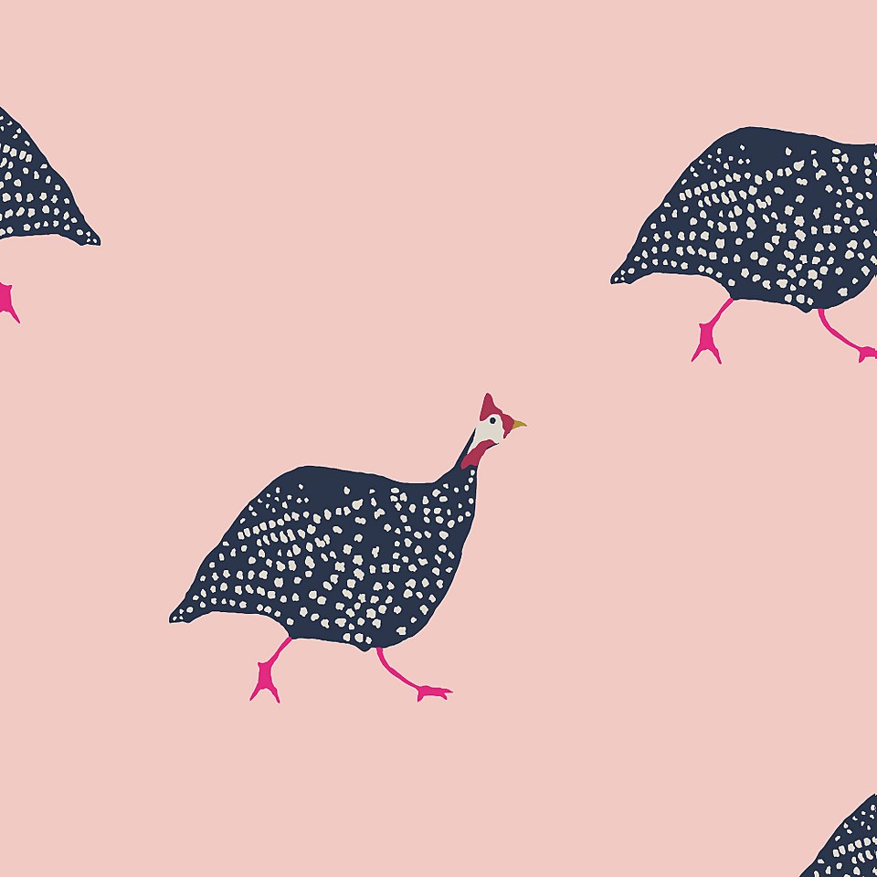 Joules Guinea Fowl Blush Pink Wallpaper