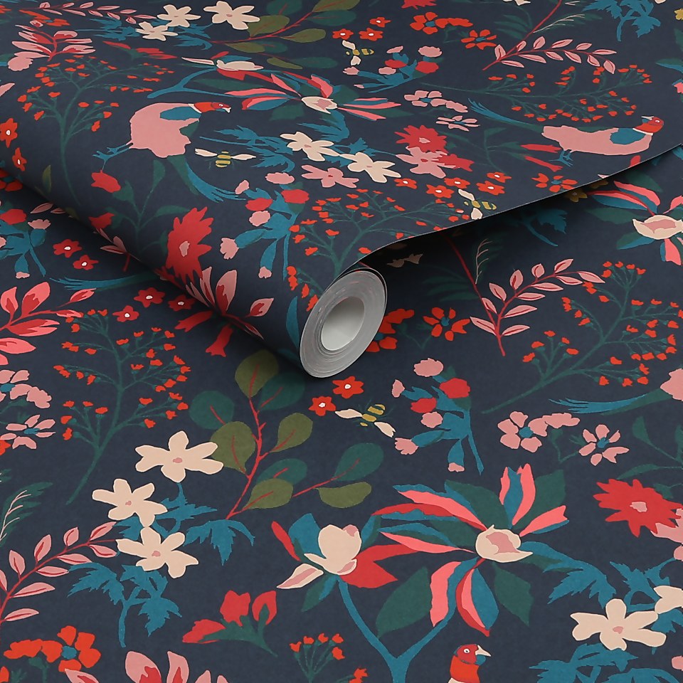 Joules Fields Edge Floral French Navy Wallpaper