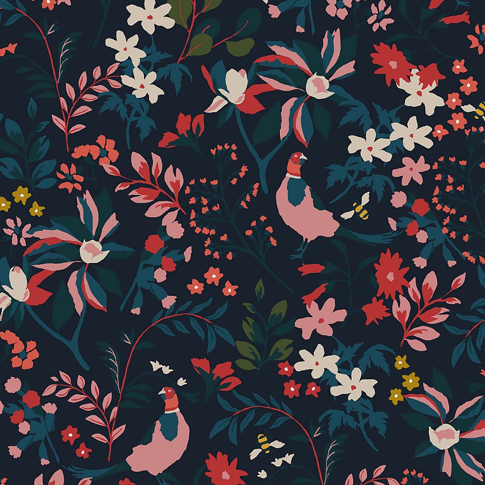 Joules Fields Edge Floral French Navy Wallpaper