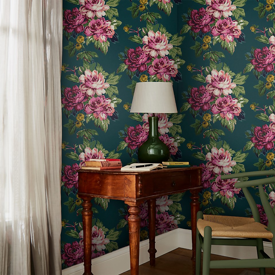 Joules Invite Floral Peacock Wallpaper