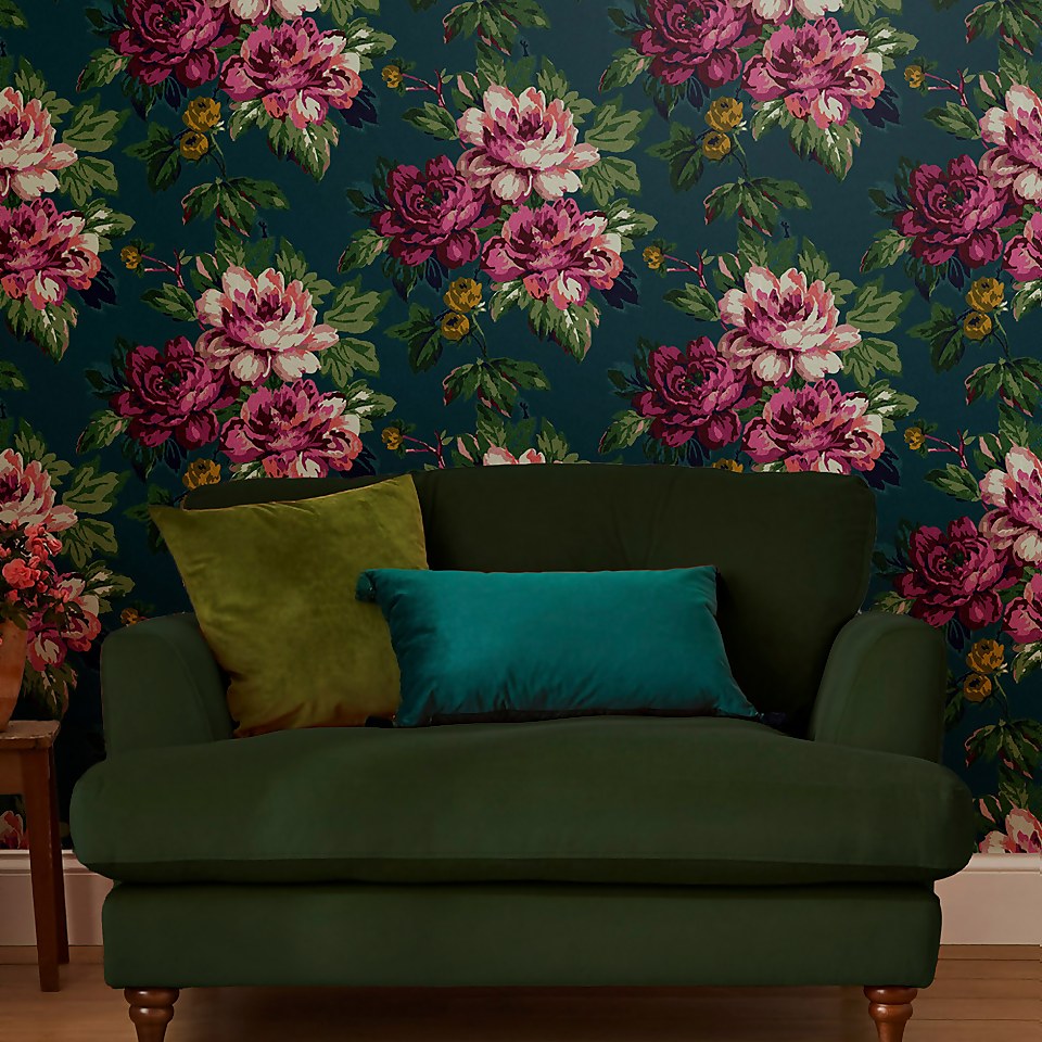 Joules Invite Floral Peacock Wallpaper