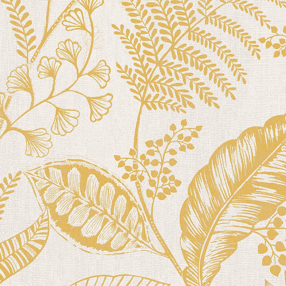 Fresco Artisan Leaf Ochre Wallpaper Homebase