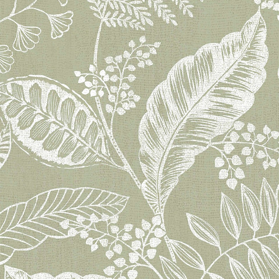 Fresco Artisan Leaf Sage Wallpaper