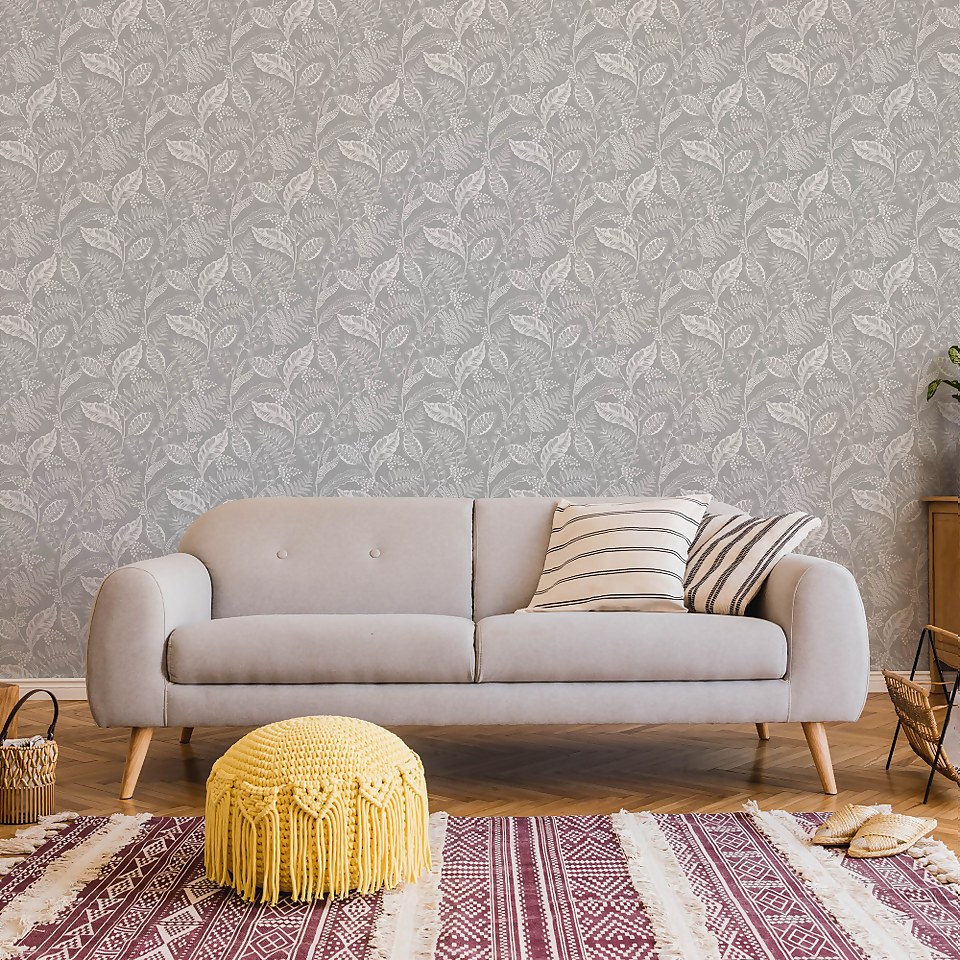 Fresco Artisan Leaf Grey Wallpaper