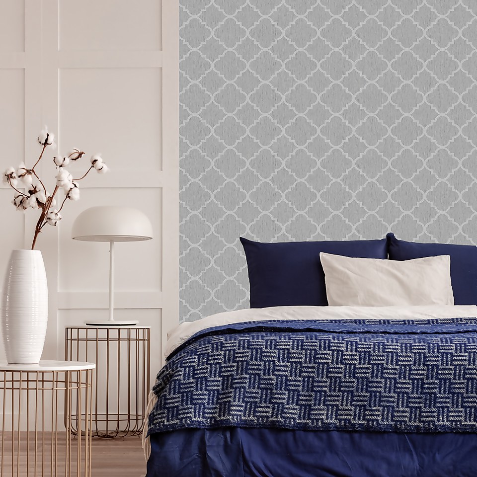 Superfresco Colours Silk Sparkle Trellis Silver Wallpaper