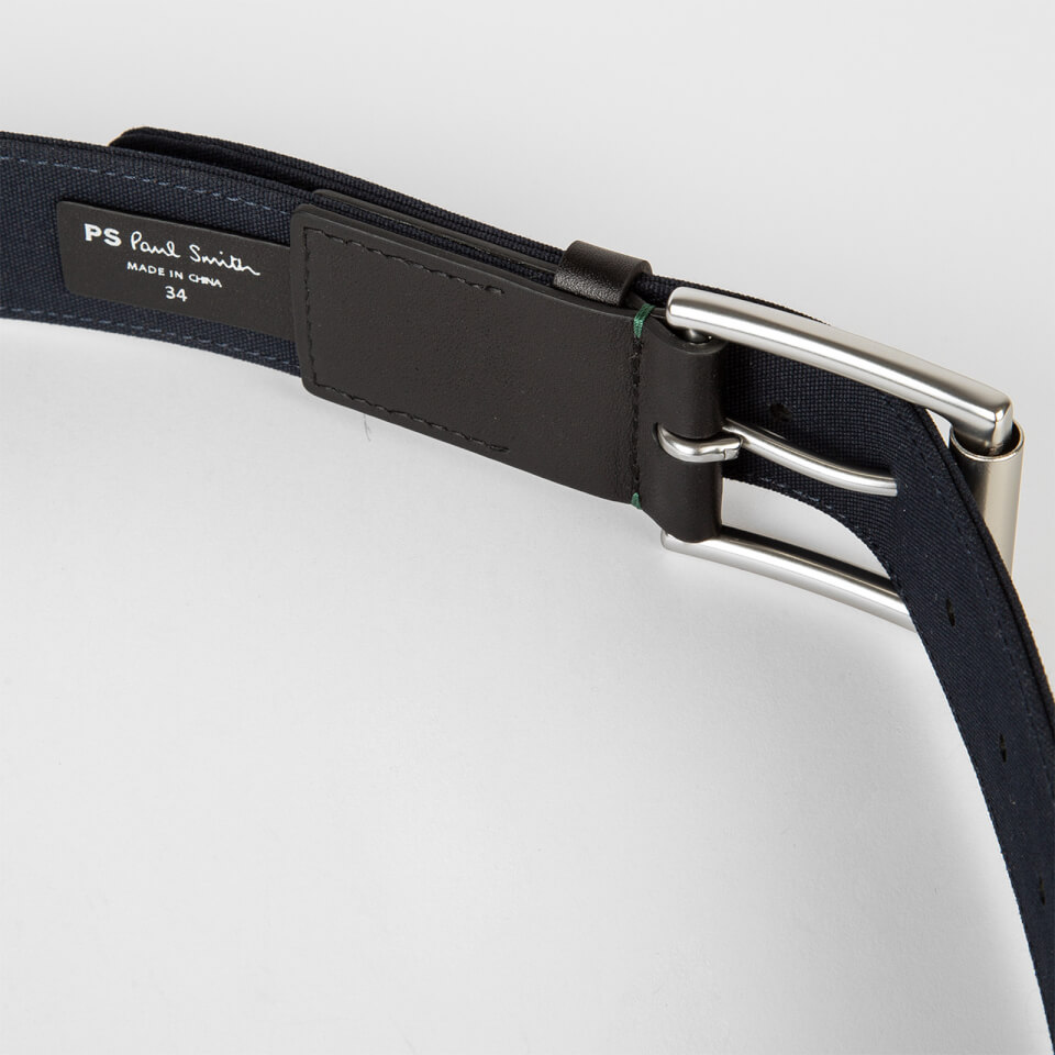 PS Paul Smith Zebra Leather-Trimmed Canvas Belt