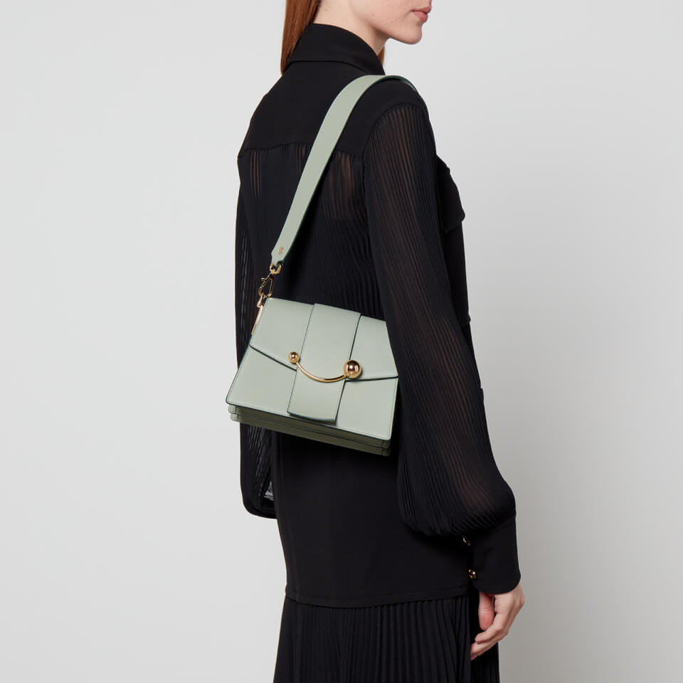 Strathberry Box Crescent Leather Shoulder Bag Green