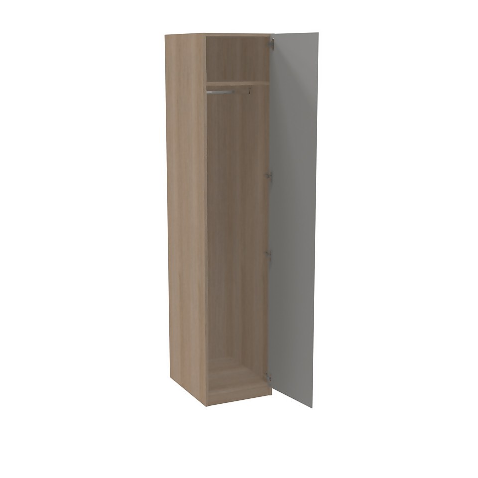 House Beautiful Escape Single Wardrobe, Oak Effect Carcass  - Gloss Grey Handleless Door (W) 450mm x (H) 2196mm