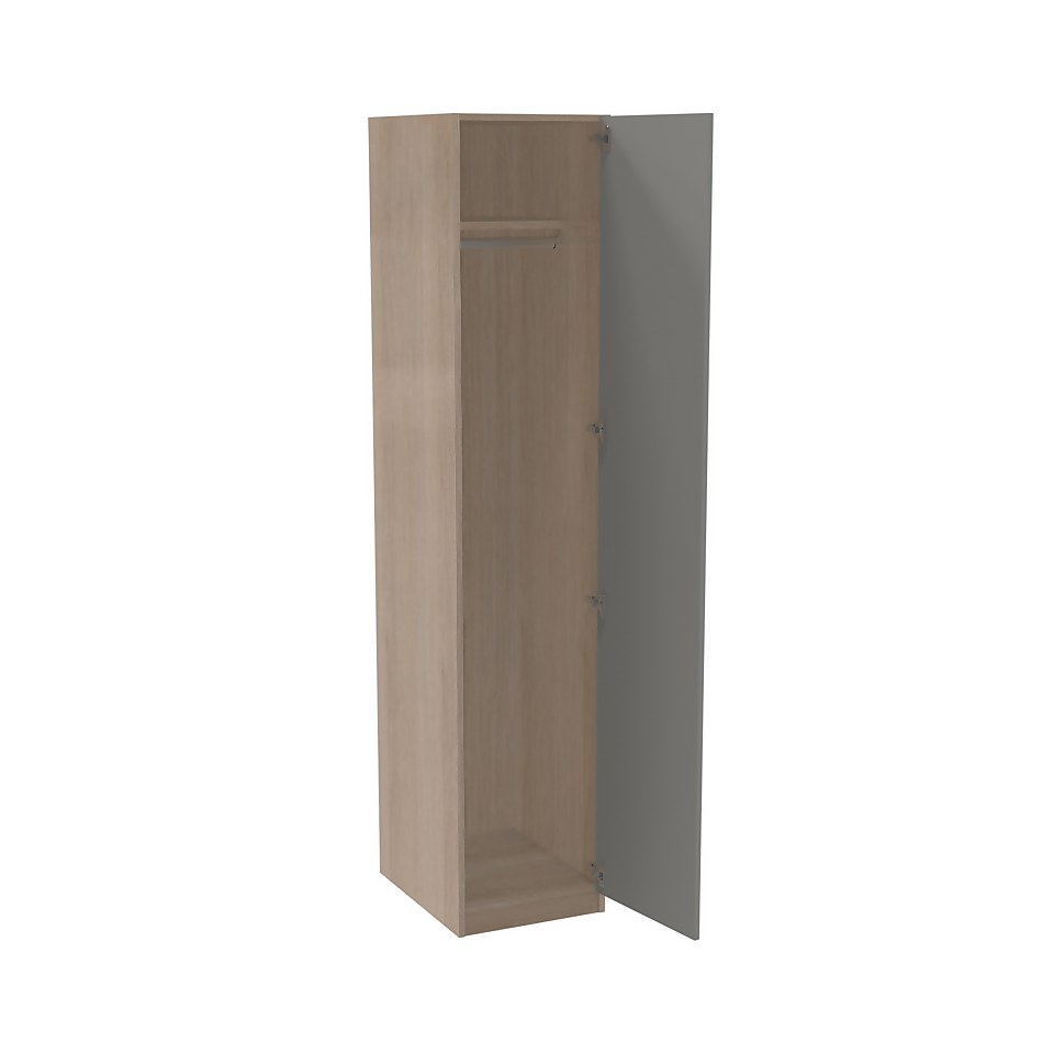House Beautiful Honest Single Wardrobe, Oak Effect Carcass - Gloss Grey Slab Door (W) 450mm x (H) 2196mm