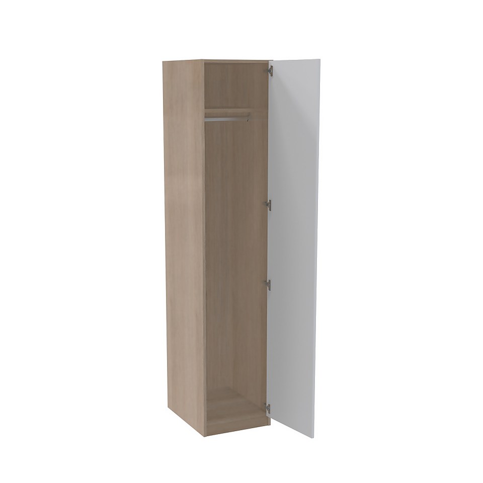 House Beautiful Honest Single Wardrobe, Oak Effect Carcass - Gloss White Slab Door (W) 450mm x (H) 2196mm