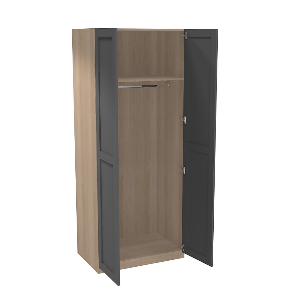 House Beautiful Realm Double Wardrobe, Oak Effect Carcass - Carbon Grey Shaker Doors (W) 900mm x (H) 2196mm