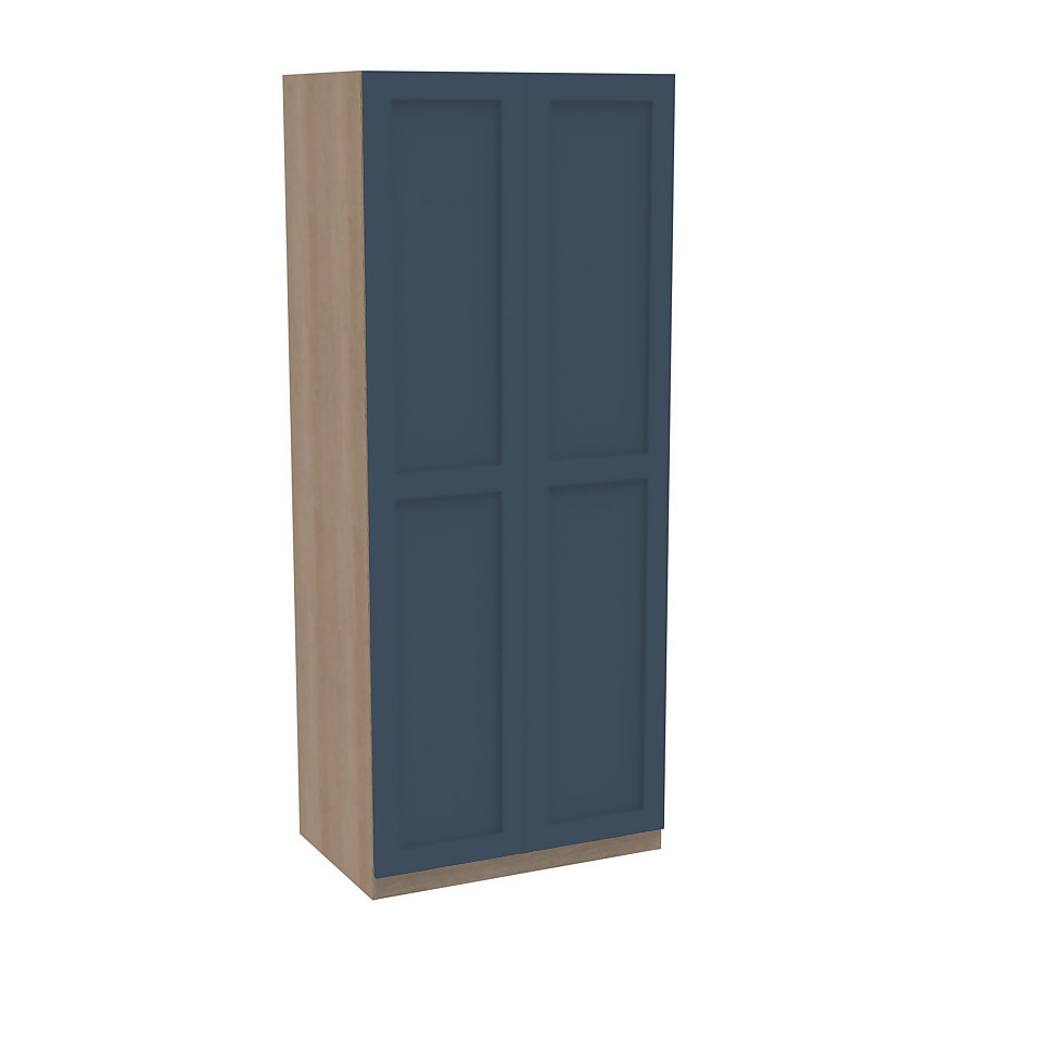 House Beautiful Realm Double Wardrobe, Oak Effect Carcass - Navy Blue Shaker Doors (W) 900mm x (H) 2196mm