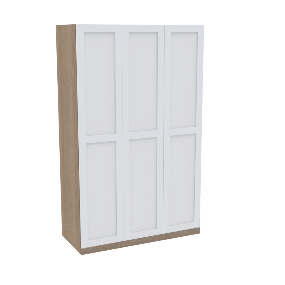 House Beautiful Realm Triple Wardrobe, Oak Effect Carcass - White Shaker Doors (W) 1350mm x (H) 2196mm