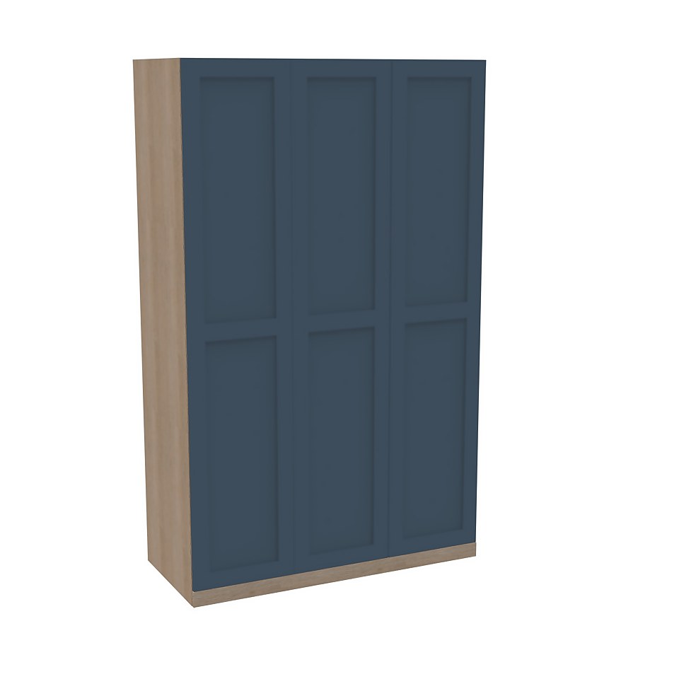 House Beautiful Realm Triple Wardrobe, Oak Effect Carcass - Navy Blue Shaker Doors (W) 1350mm x (H) 2196mm