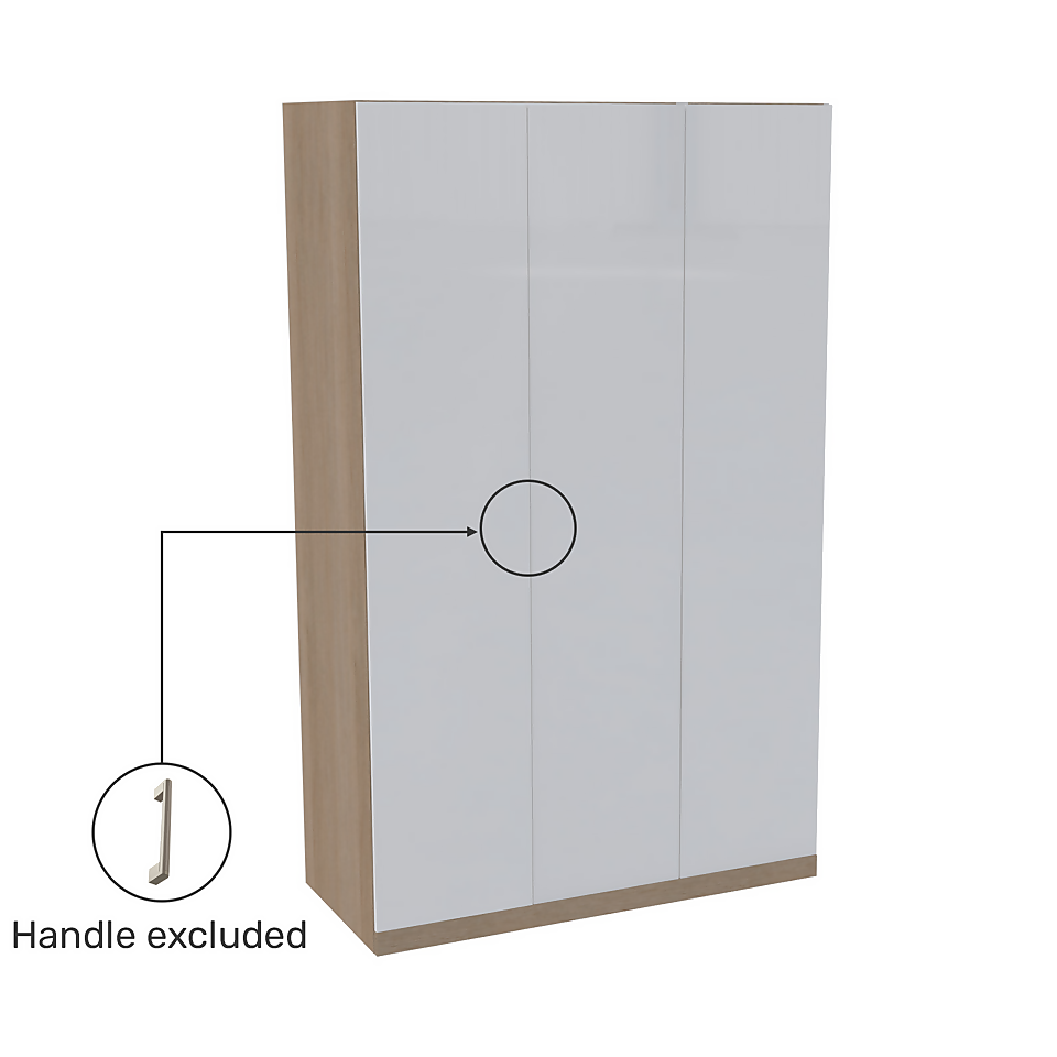 House Beautiful Honest Triple Wardrobe, Oak Effect Carcass - Gloss White Slab Doors (W) 1350mm x (H) 2196mm