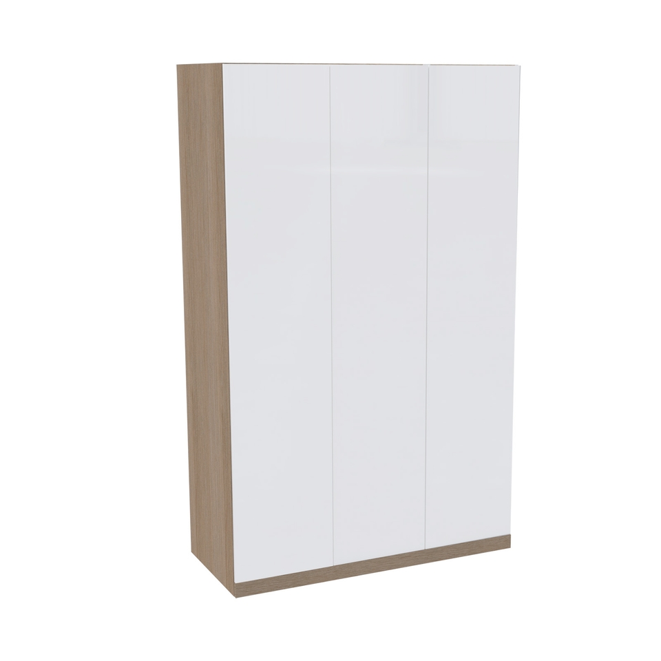 House Beautiful Honest Triple Wardrobe, Oak Effect Carcass - Gloss White Slab Doors (W) 1350mm x (H) 2196mm