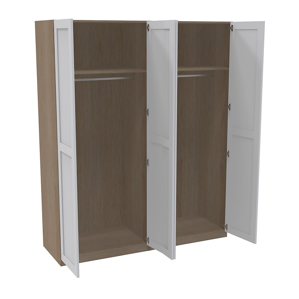 House Beautiful Realm Quad Wardrobe, Oak Effect Carcass - White Shaker Doors (W) 1800mm x (H) 2196mm