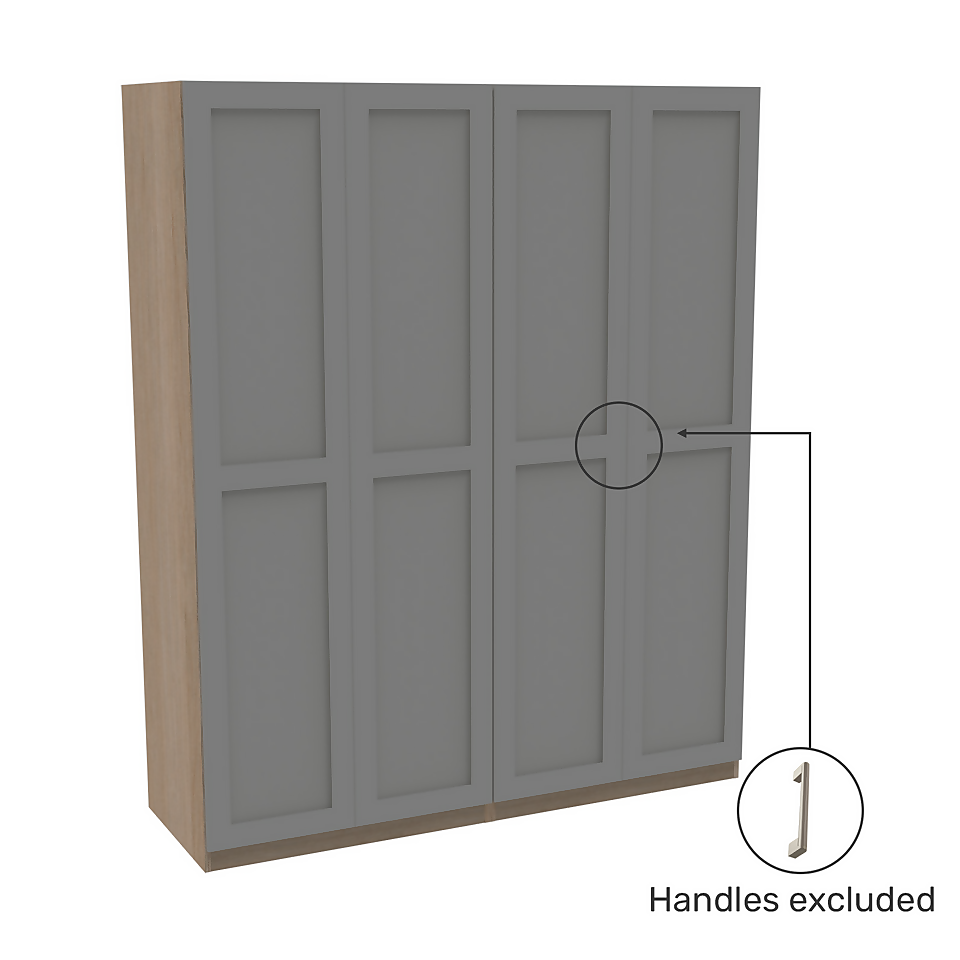 House Beautiful Realm Quad Wardrobe, Oak Effect Carcass - Grey Shaker Doors (W) 1800mm x (H) 2196mm