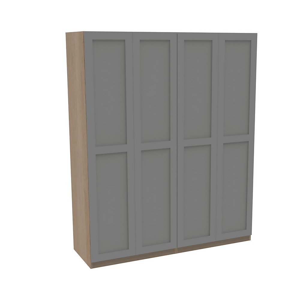 House Beautiful Realm Quad Wardrobe, Oak Effect Carcass - Grey Shaker Doors (W) 1800mm x (H) 2196mm