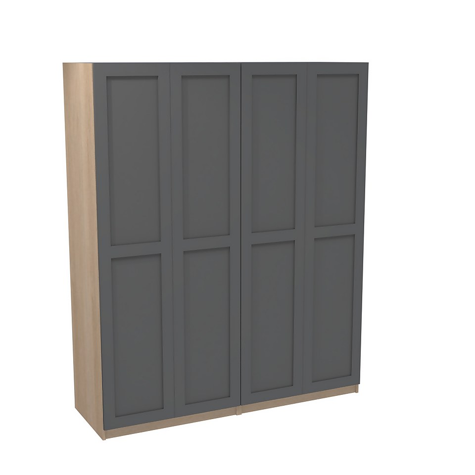 House Beautiful Realm Quad Wardrobe, Oak Effect Carcass - Carbon Grey Shaker Doors (W) 1800mm x (H) 2196mm