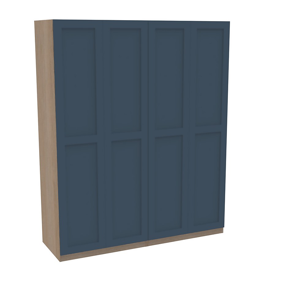 House Beautiful Realm Quad Wardrobe, Oak Effect Carcass - Navy Blue Shaker Doors (W) 1800mm x (H) 2196mm