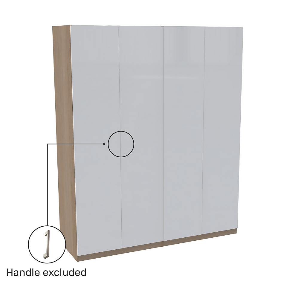 House Beautiful Honest Quad Wardrobe, Oak Effect Carcass - Gloss White Slab Doors (W) 1800mm x (H) 2196mm