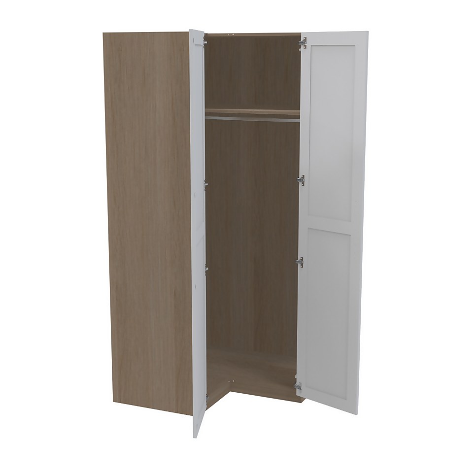 House Beautiful Realm Corner Wardrobe, Oak Effect Carcass - White Shaker Doors (W) 1053mm x (H) 2196mm