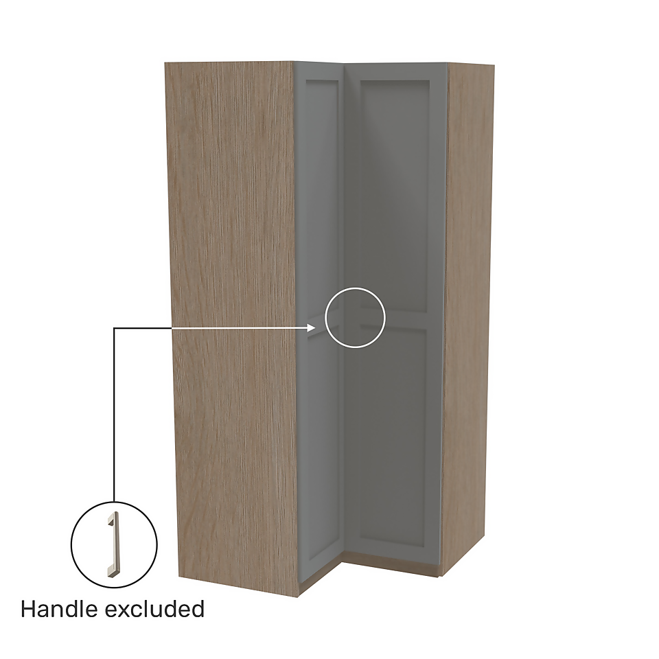 House Beautiful Realm Corner Wardrobe, Oak Effect Carcass - Grey Shaker Doors (W) 1053mm x (H) 2196mm