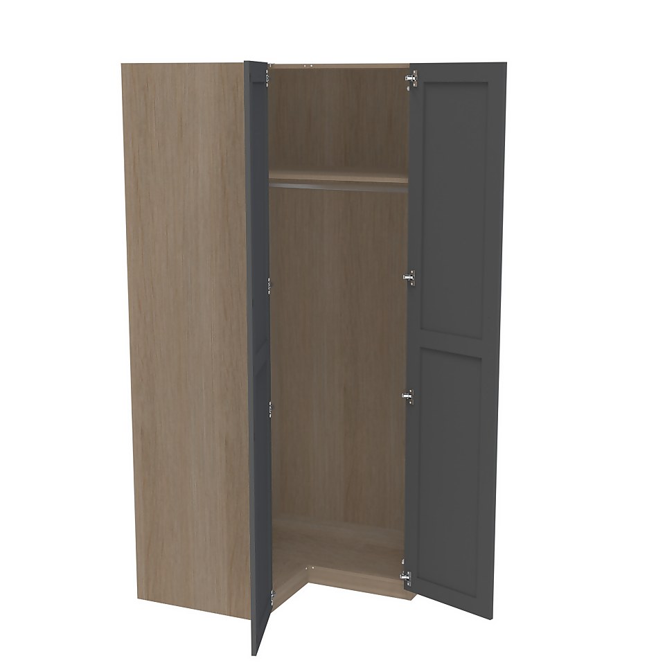 House Beautiful Realm Corner Wardrobe, Oak Effect Carcass  - Carbon Grey Shaker Doors (W) 1053mm x (H) 2196mm