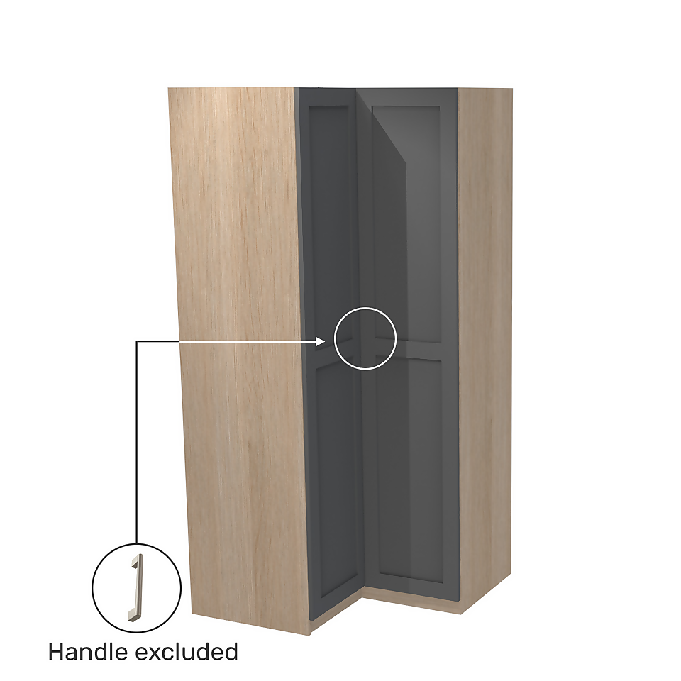 House Beautiful Realm Corner Wardrobe, Oak Effect Carcass  - Carbon Grey Shaker Doors (W) 1053mm x (H) 2196mm