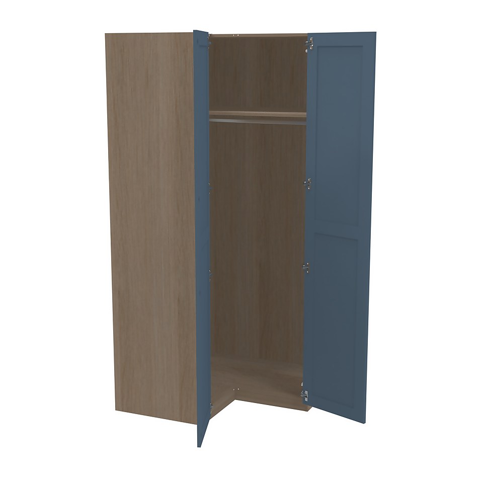 House Beautiful Realm Corner Wardrobe, Oak Effect Carcass - Navy Blue Shaker Doors (W) 1053mm x (H) 2196mm